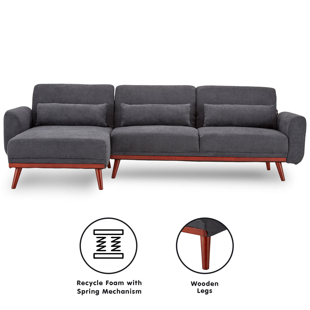 Faux Velvet Sofa Bed Couch Lounge Chaise with Cushions - Dark Grey-Furniture > Sofas > Sofas & Sofa Beds-Nomica Living