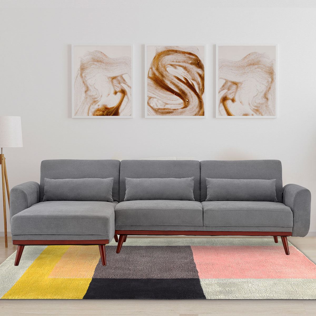 Faux Velvet Sofa Bed Couch Lounge Chaise Cushions - Light Grey-Furniture > Sofas > Sofas & Sofa Beds-Nomica Living