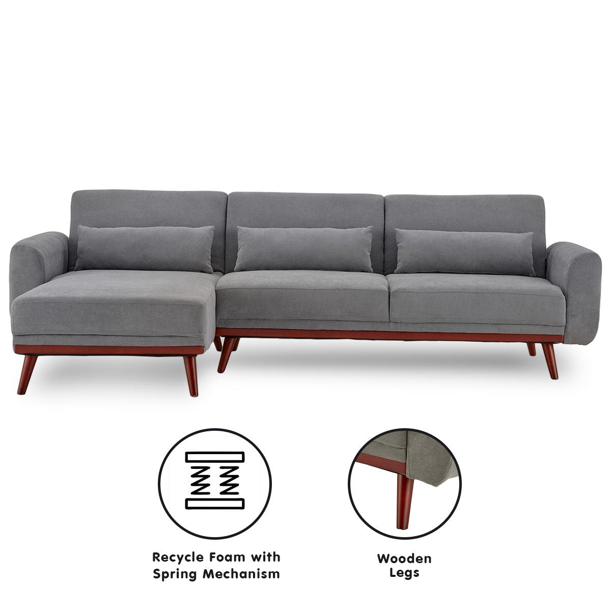 Faux Velvet Sofa Bed Couch Lounge Chaise Cushions - Light Grey-Furniture > Sofas > Sofas & Sofa Beds-Nomica Living