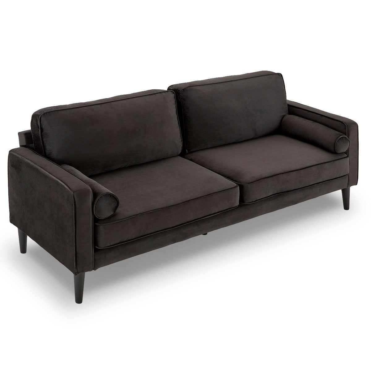 Faux 3-Seater Velvet Sofa Bed Couch Furniture Lounge Suite - Black-Furniture > Sofas > Sofas & Sofa Beds-Nomica Living