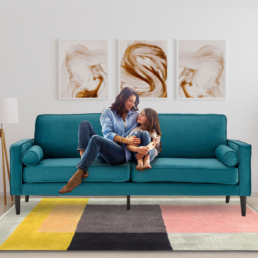 Faux 3-Seater Velvet Sofa Bed Couch Furniture Lounge Suite - Blue-Furniture > Sofas > Sofas & Sofa Beds-Nomica Living