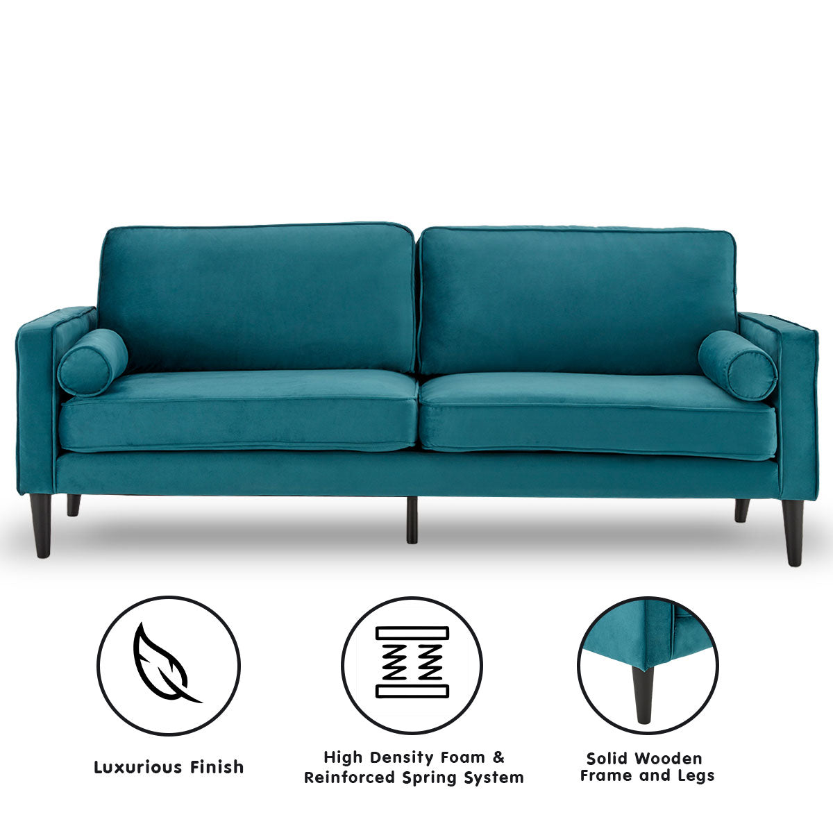 Faux 3-Seater Velvet Sofa Bed Couch Furniture Lounge Suite - Blue-Furniture > Sofas > Sofas & Sofa Beds-Nomica Living