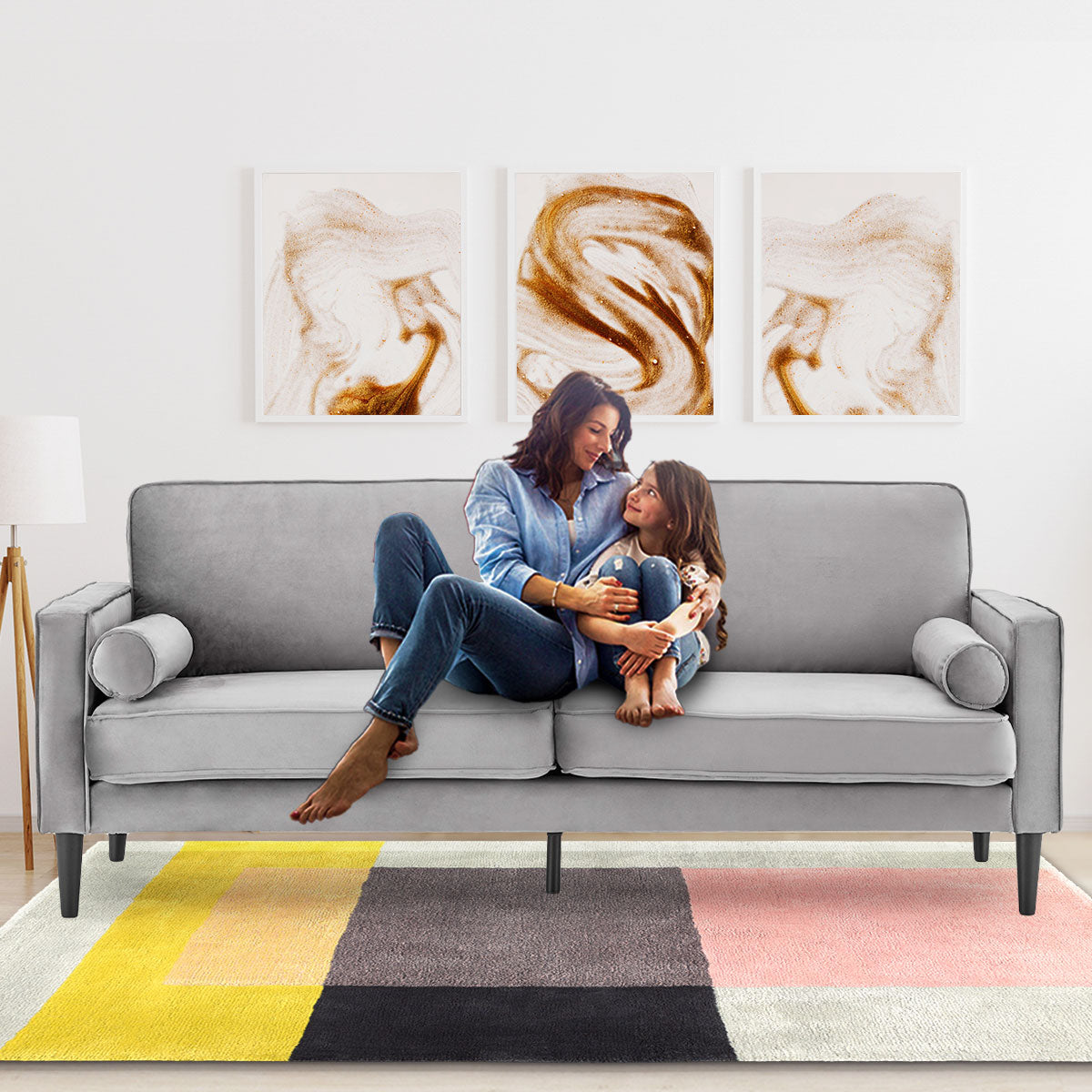 Faux 3-Seater Velvet Sofa Bed Couch Furniture Lounge Suite - Grey-Furniture > Sofas > Sofas & Sofa Beds-Nomica Living