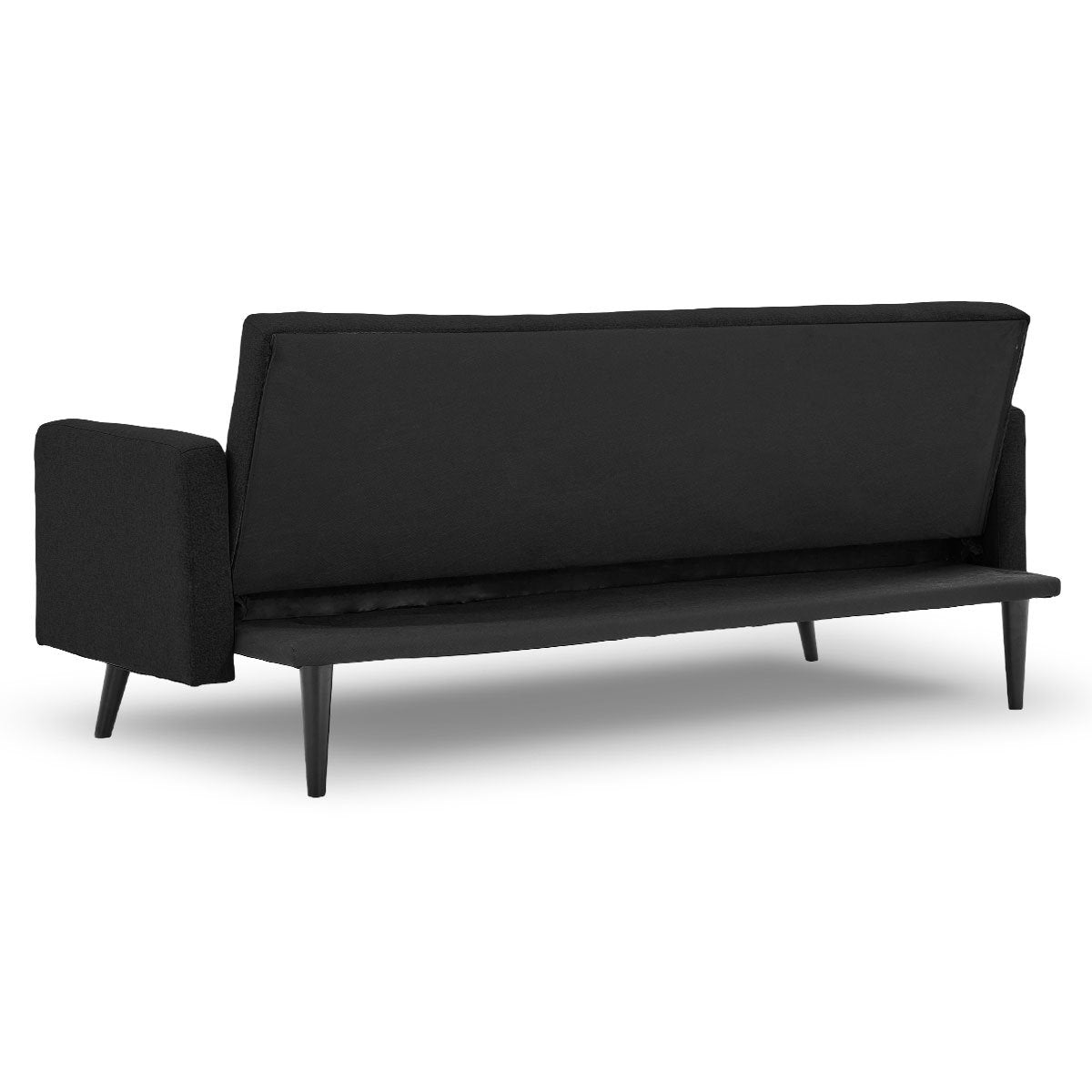 Tufted Faux Linen 3-Seater Sofa Bed with Armrests - Black-Furniture > Sofas > Sofas & Sofa Beds-Nomica Living