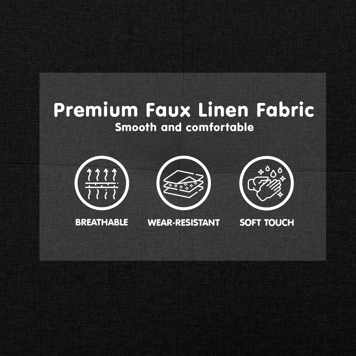 Tufted Faux Linen 3-Seater Sofa Bed with Armrests - Black-Furniture > Sofas > Sofas & Sofa Beds-Nomica Living