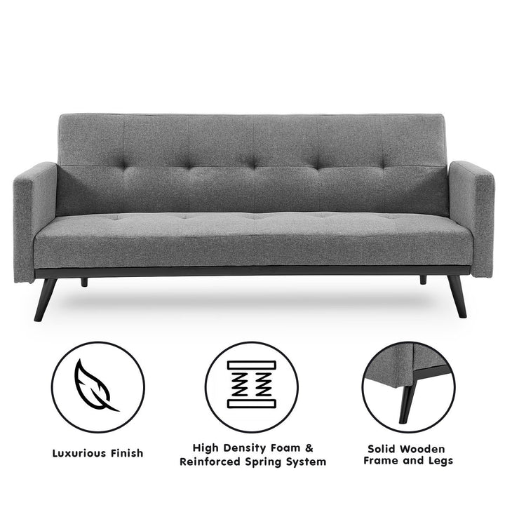 Tufted 3-Seater Faux Linen Sofa Bed with Armrests - Light Grey-Furniture > Sofas > Sofas & Sofa Beds-Nomica Living