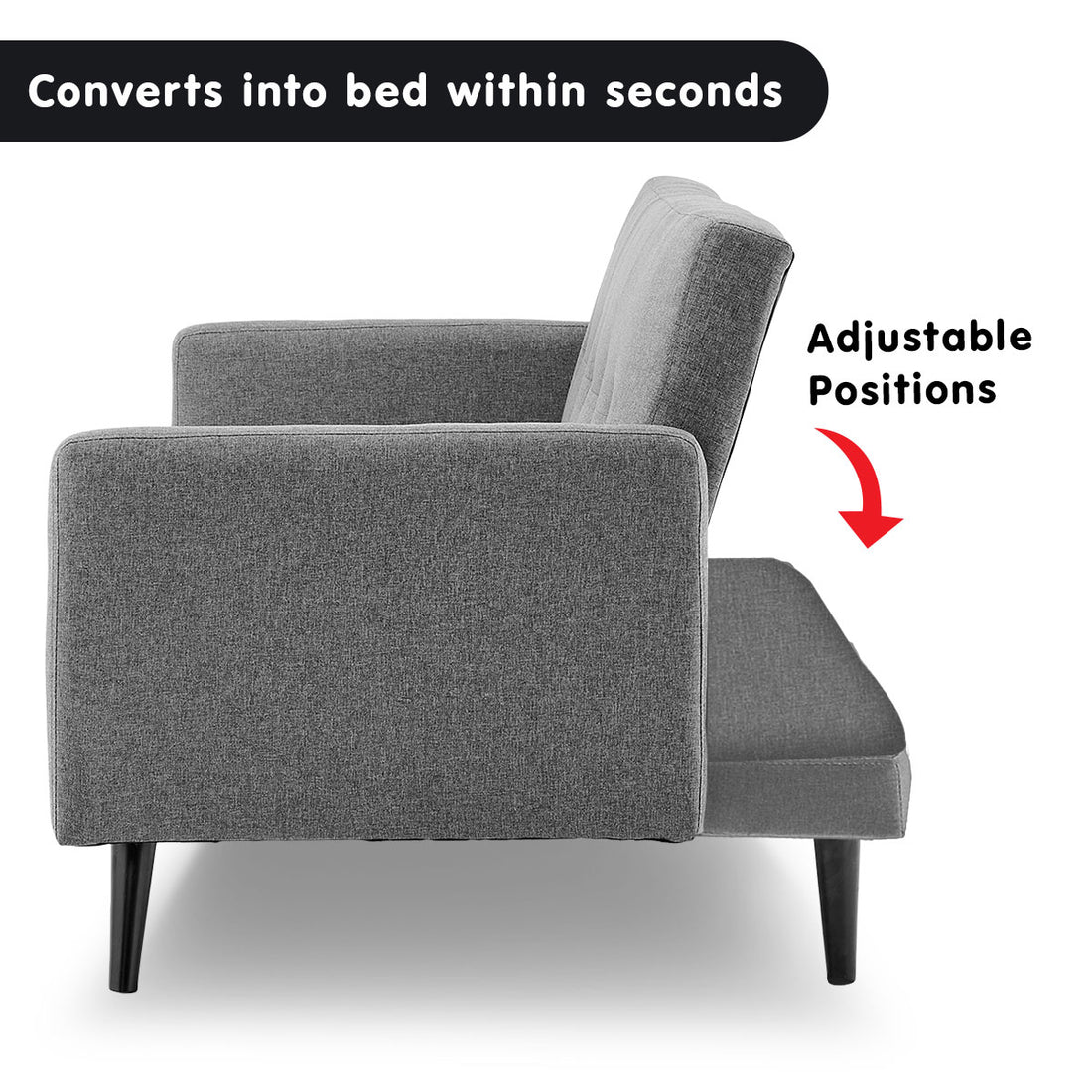 Tufted 3-Seater Faux Linen Sofa Bed with Armrests - Light Grey-Furniture > Sofas > Sofas & Sofa Beds-Nomica Living