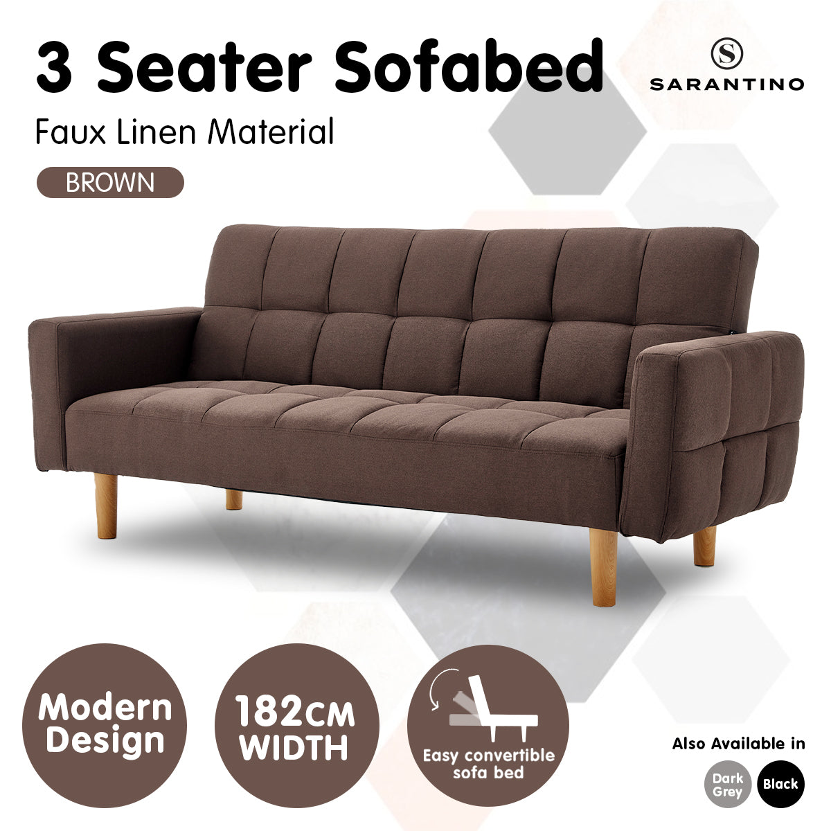 3-Seater Fabric Sofa Bed Futon - Brown-Furniture > Sofas > Sofas & Sofa Beds-Nomica Living