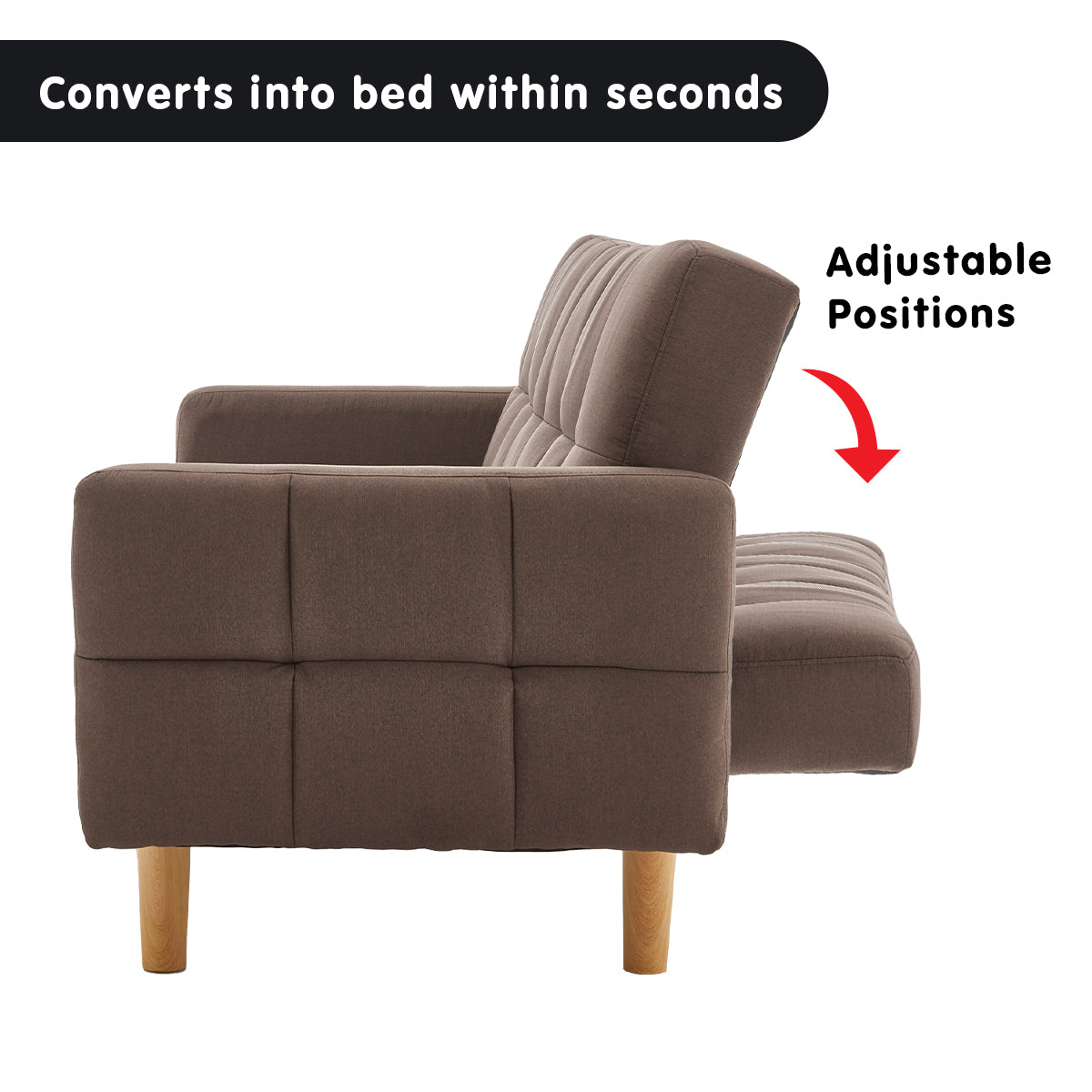 3-Seater Fabric Sofa Bed Futon - Brown-Furniture > Sofas > Sofas & Sofa Beds-Nomica Living
