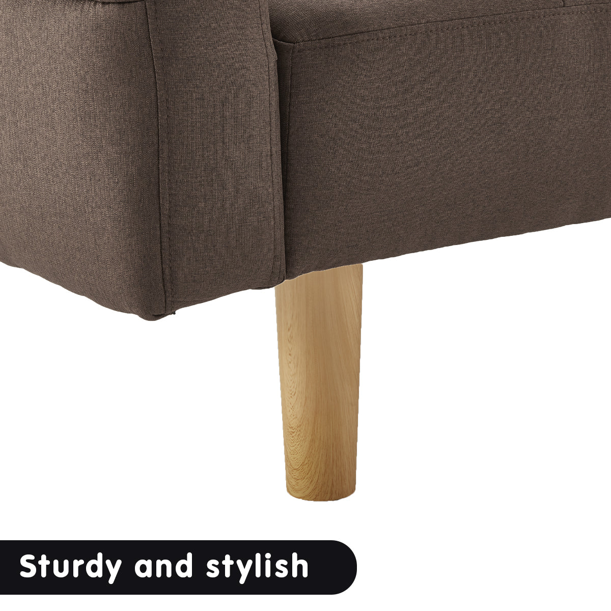 3-Seater Fabric Sofa Bed Futon - Brown-Furniture > Sofas > Sofas & Sofa Beds-Nomica Living