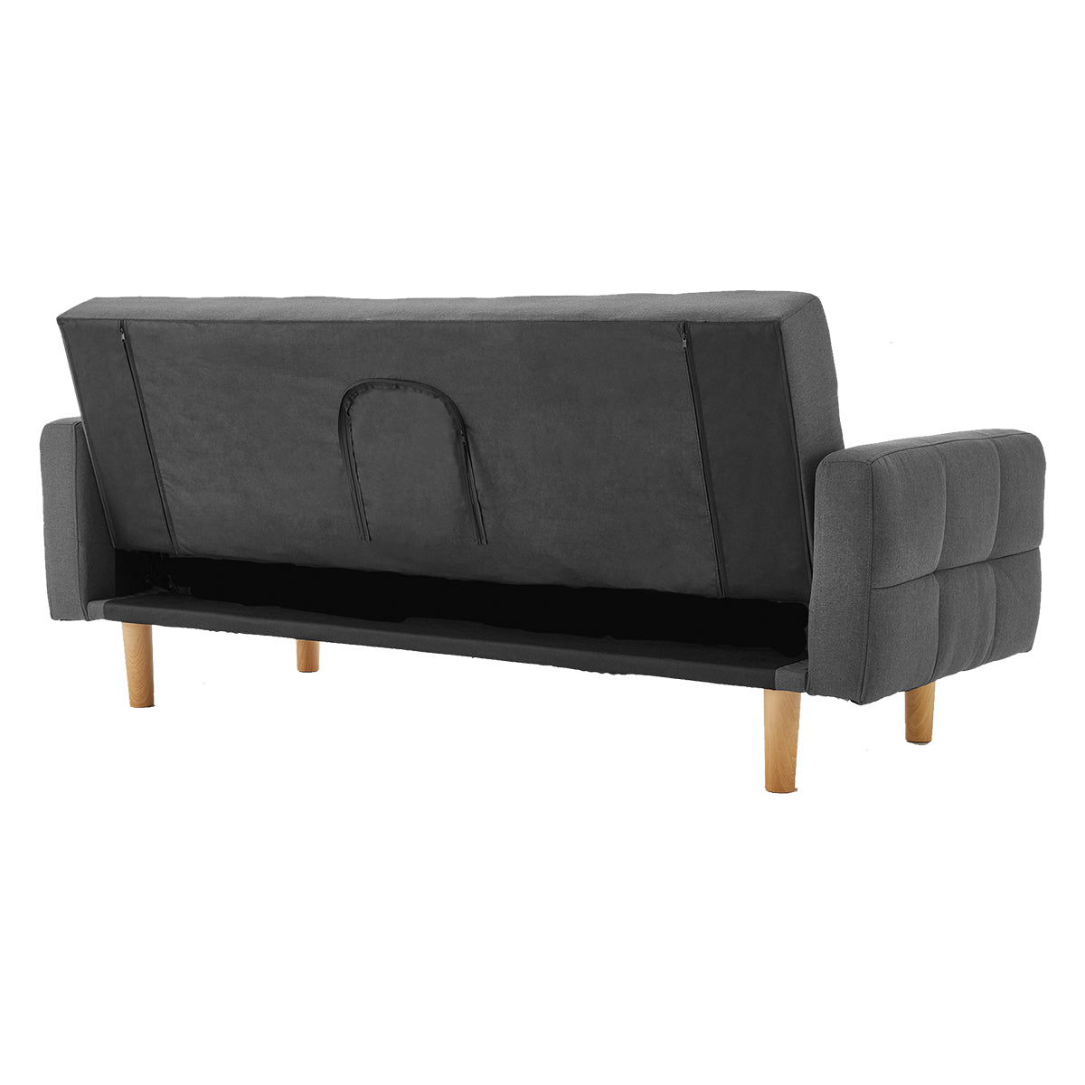 3-Seater Fabric Sofa Bed Futon - Dark Grey-Furniture > Sofas > Sofas & Sofa Beds-Nomica Living