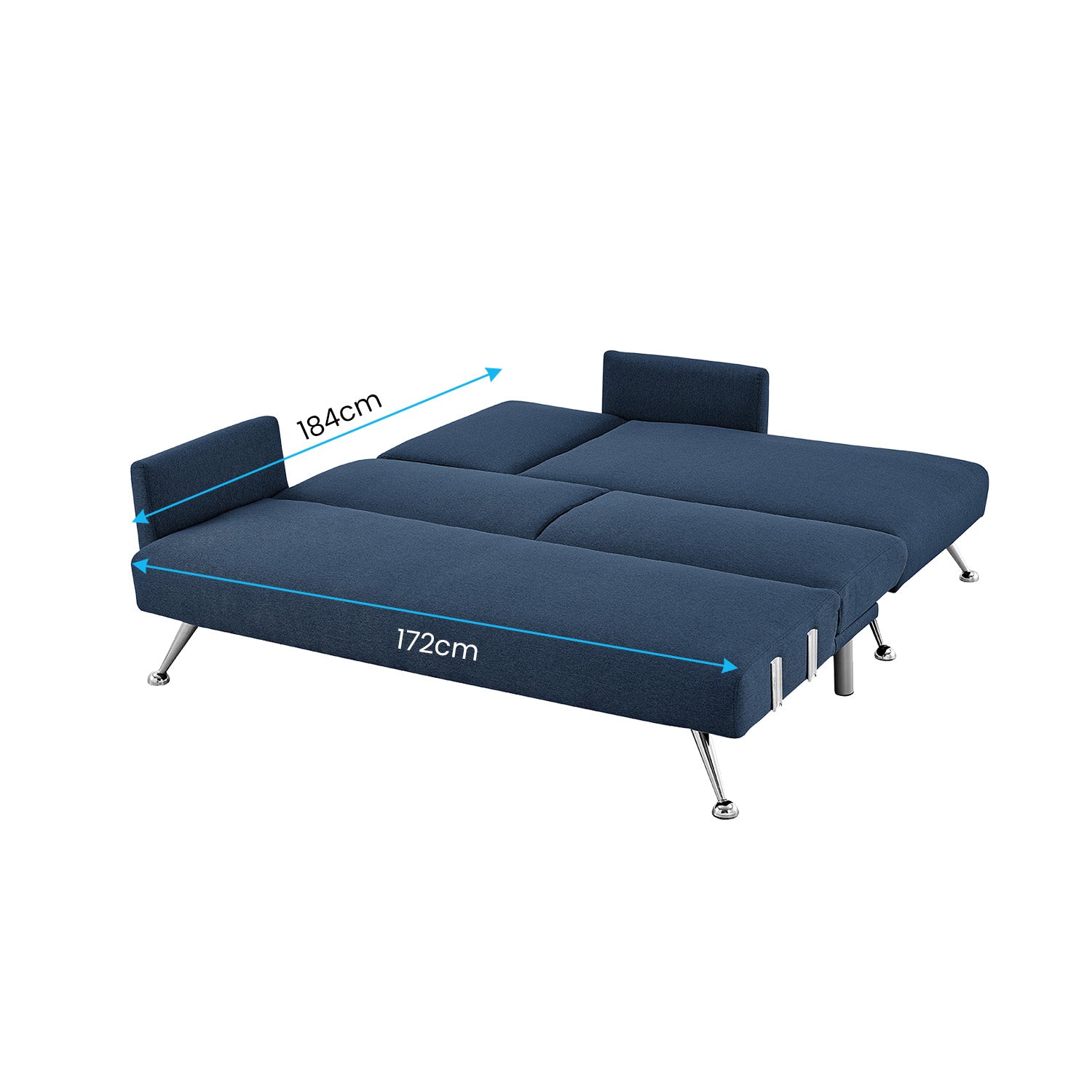 Mia 3-Seater Sofa Bed with Chaise & 3 Pillows - Blue-Furniture > Sofas > Sofas & Sofa Beds-Nomica Living