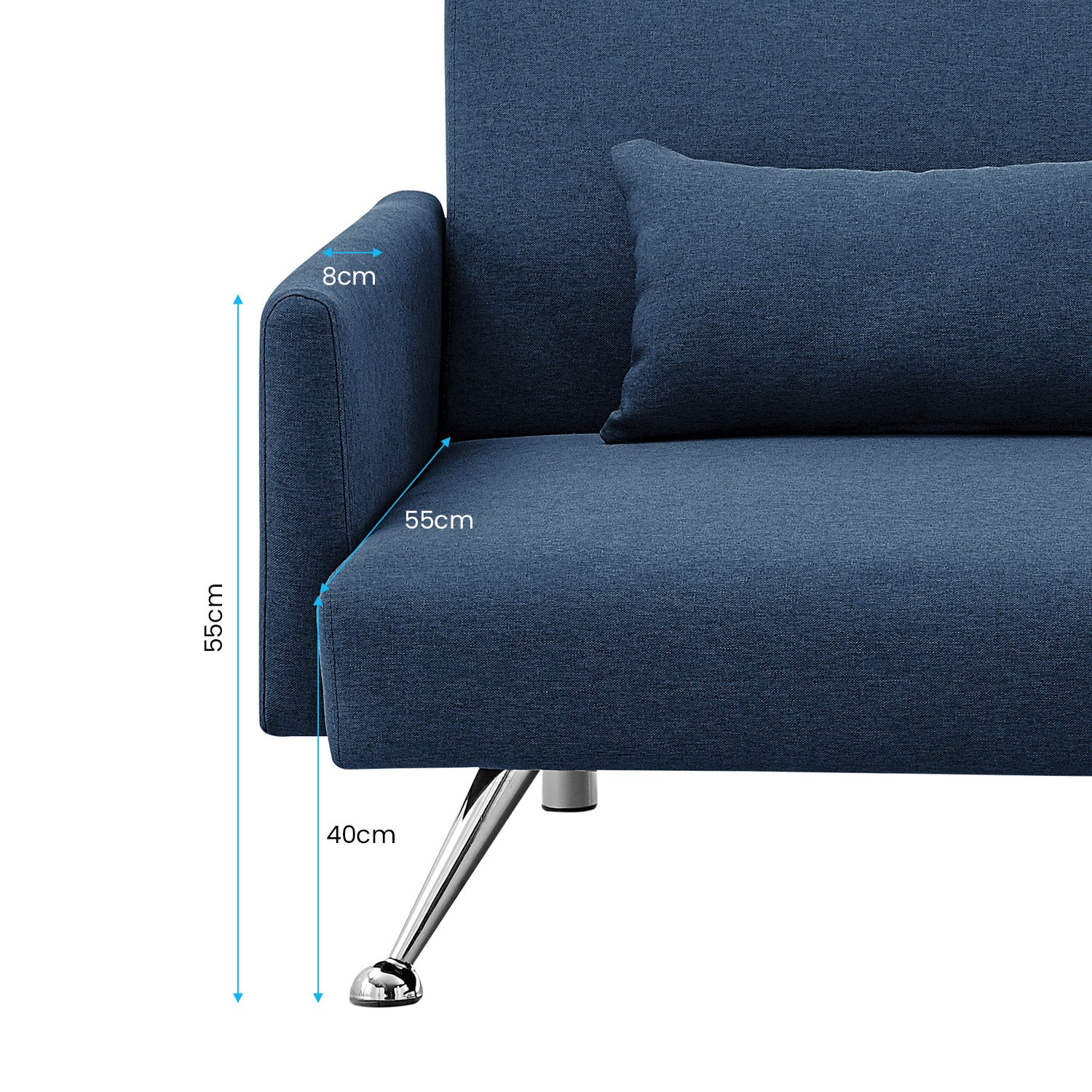 Mia 3-Seater Sofa Bed with Chaise & 3 Pillows - Blue-Furniture > Sofas > Sofas & Sofa Beds-Nomica Living