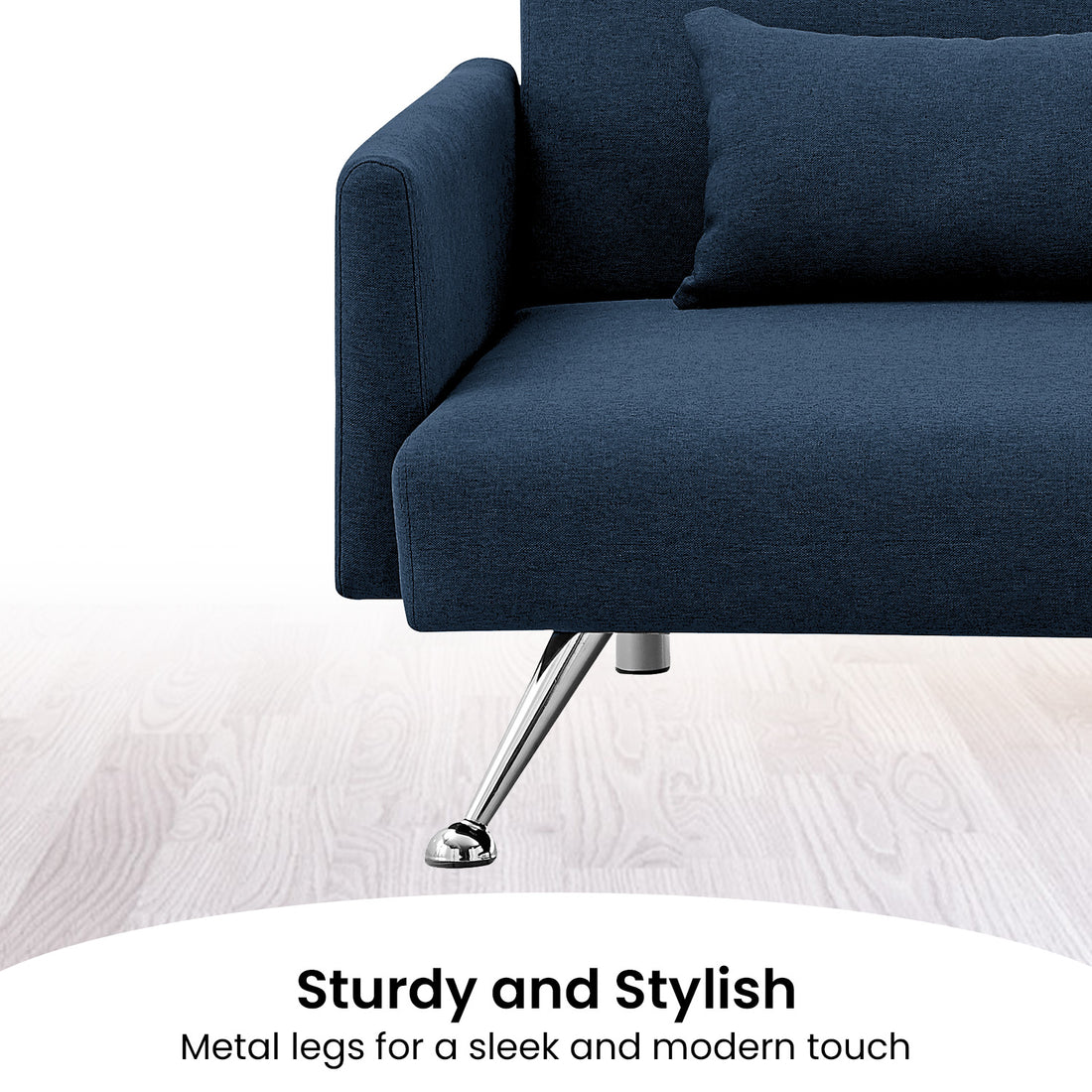 Mia 3-Seater Sofa Bed with Chaise & 3 Pillows - Blue-Furniture > Sofas > Sofas & Sofa Beds-Nomica Living