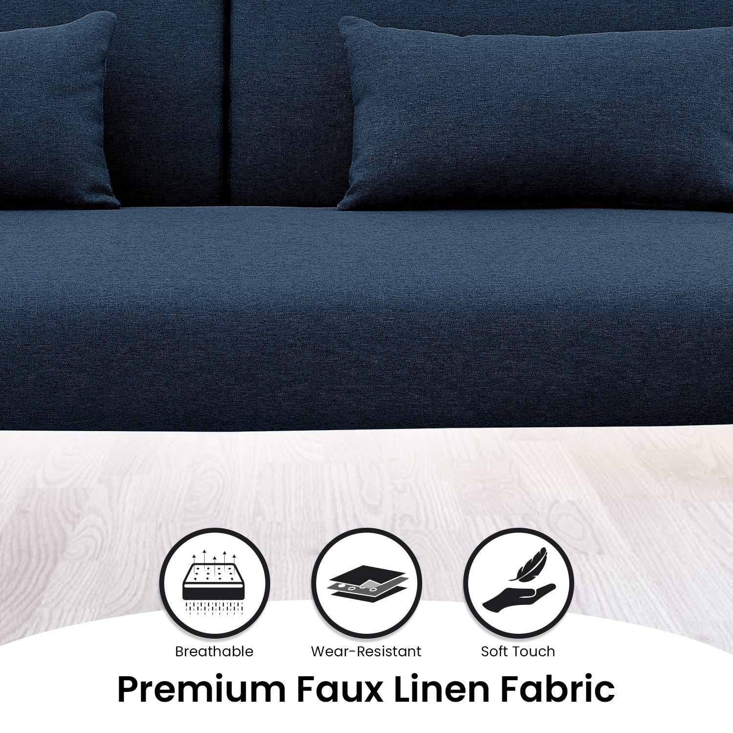 Mia 3-Seater Sofa Bed with Chaise & 3 Pillows - Blue-Furniture > Sofas > Sofas & Sofa Beds-Nomica Living