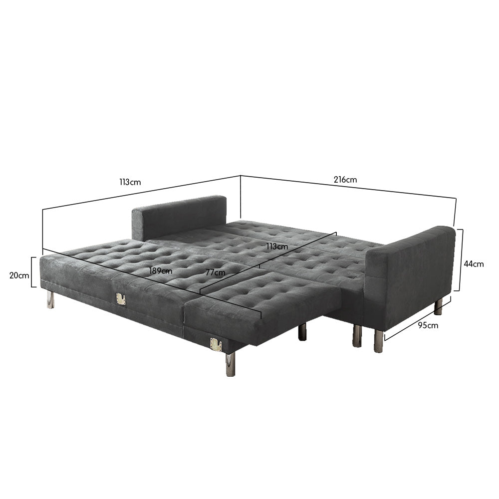 Faux Velvet Corner Wooden Sofa Bed Couch with Chaise - Grey-Furniture > Sofas > Sofas & Sofa Beds-Nomica Living