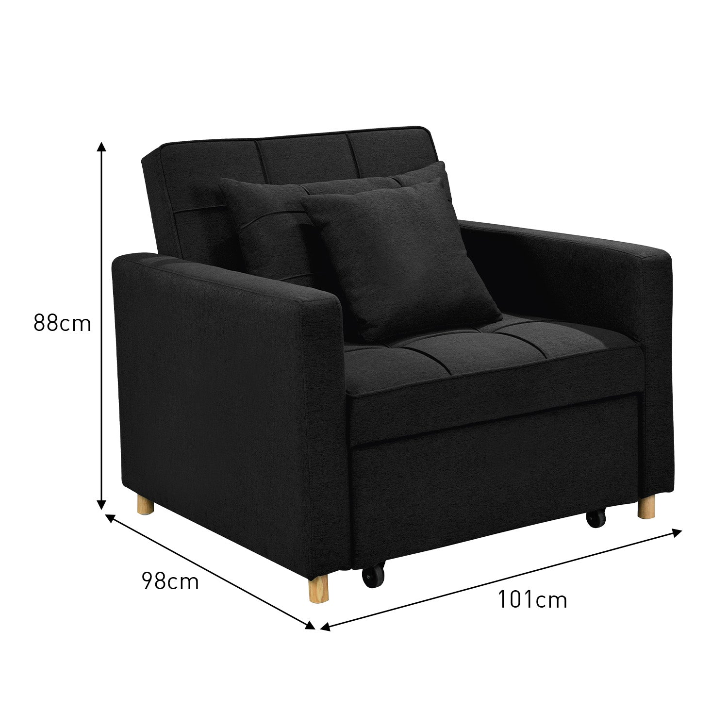 Suri 3-in-1 Convertible Lounge Chair Bed - Black-Furniture > Sofas > Sofas & Sofa Beds-Nomica Living