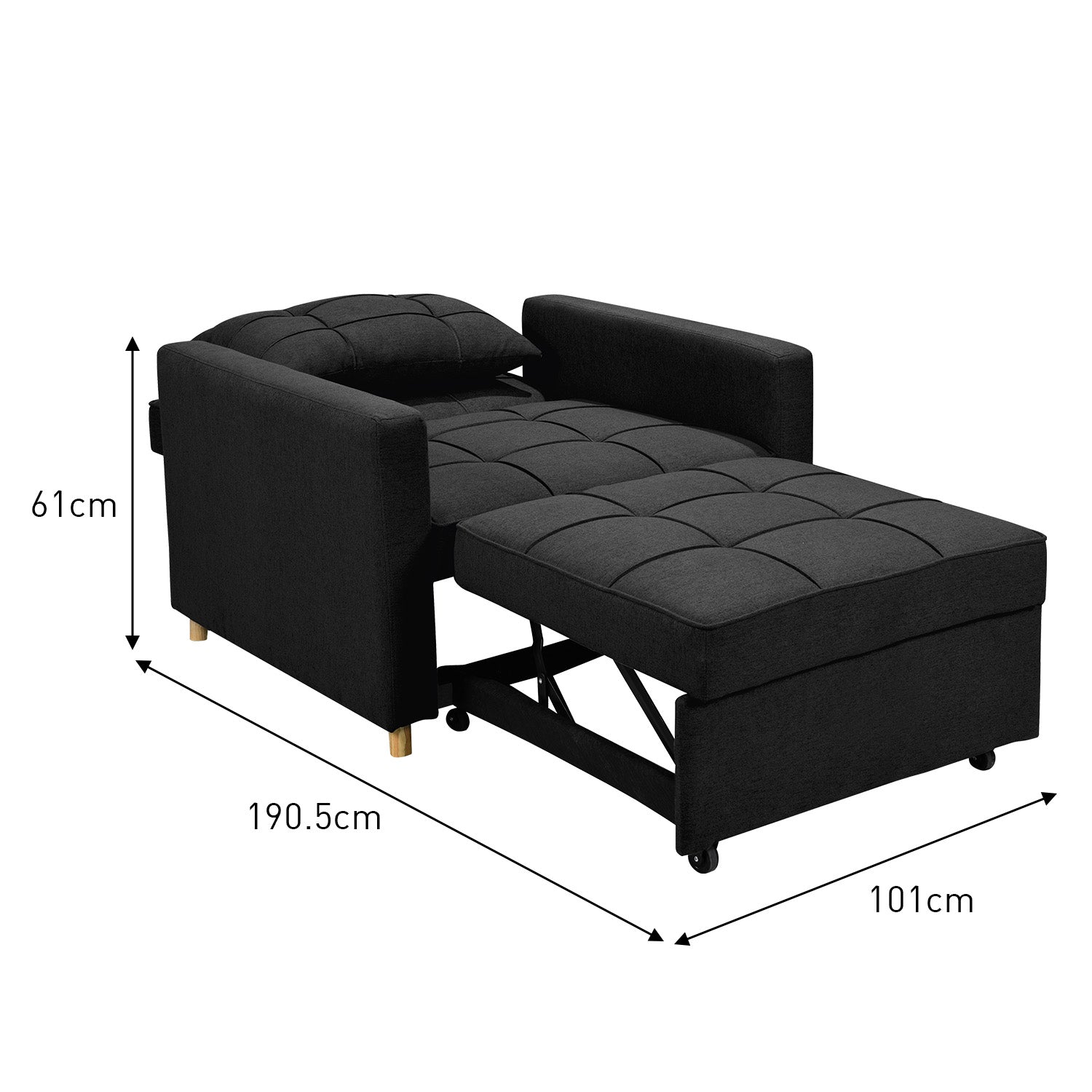Suri 3-in-1 Convertible Lounge Chair Bed - Black-Furniture > Sofas > Sofas & Sofa Beds-Nomica Living
