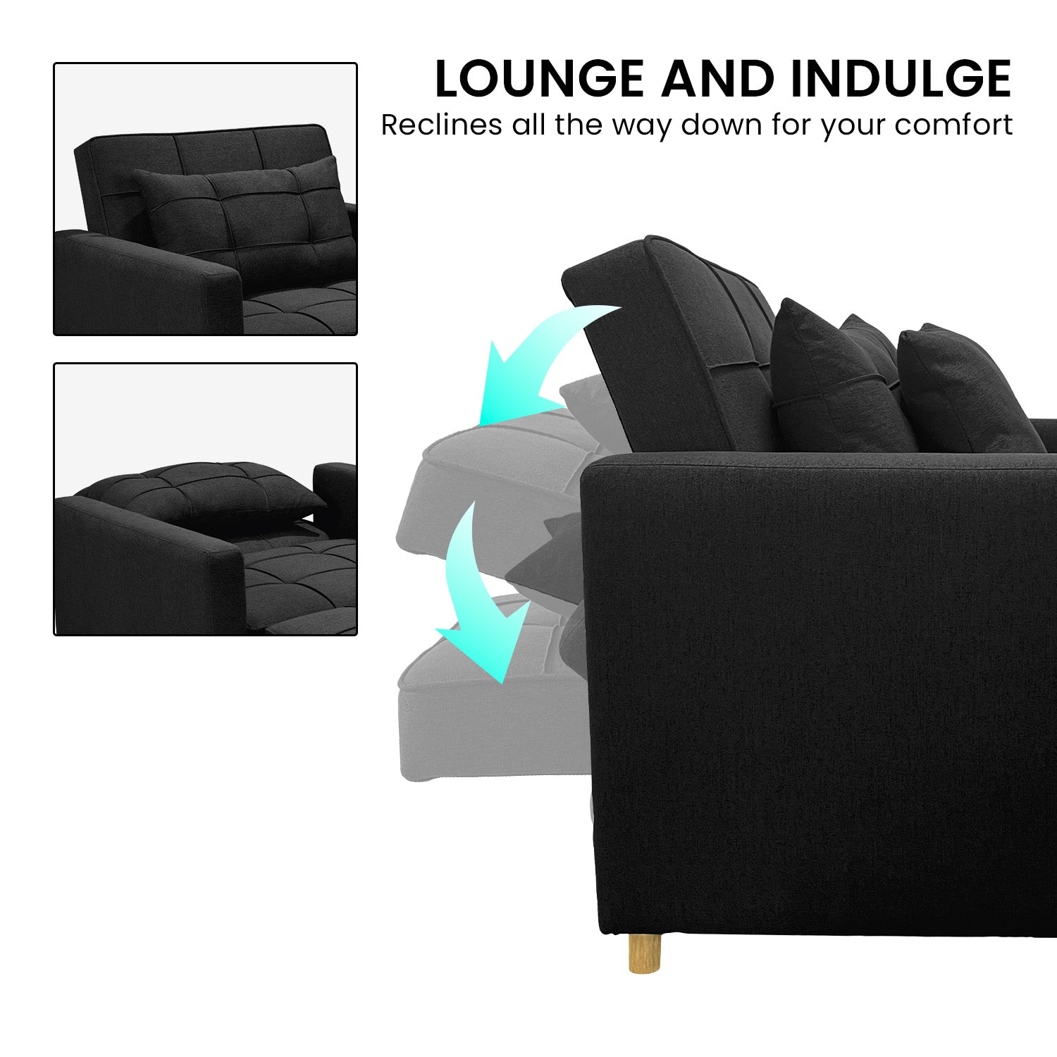 Suri 3-in-1 Convertible Lounge Chair Bed - Black-Furniture > Sofas > Sofas & Sofa Beds-Nomica Living