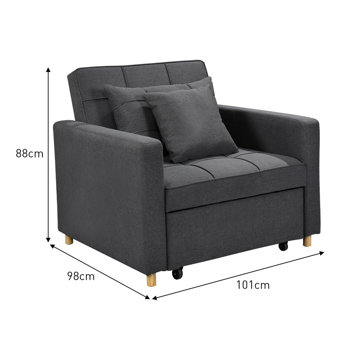 Suri 3-in-1 Convertible Lounge Chair Bed - Dark Grey-Furniture > Sofas > Sofas & Sofa Beds-Nomica Living
