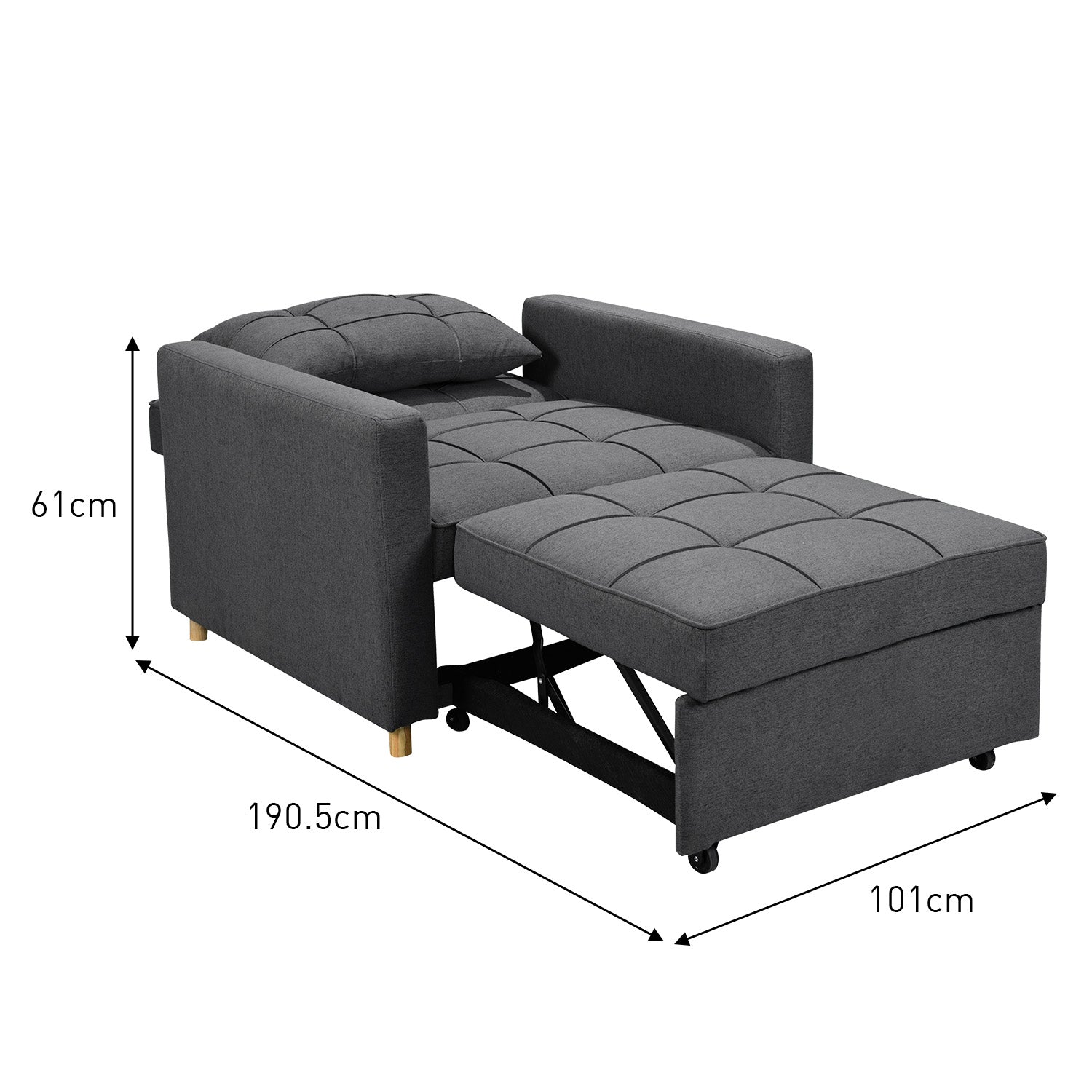 Suri 3-in-1 Convertible Lounge Chair Bed - Dark Grey-Furniture > Sofas > Sofas & Sofa Beds-Nomica Living