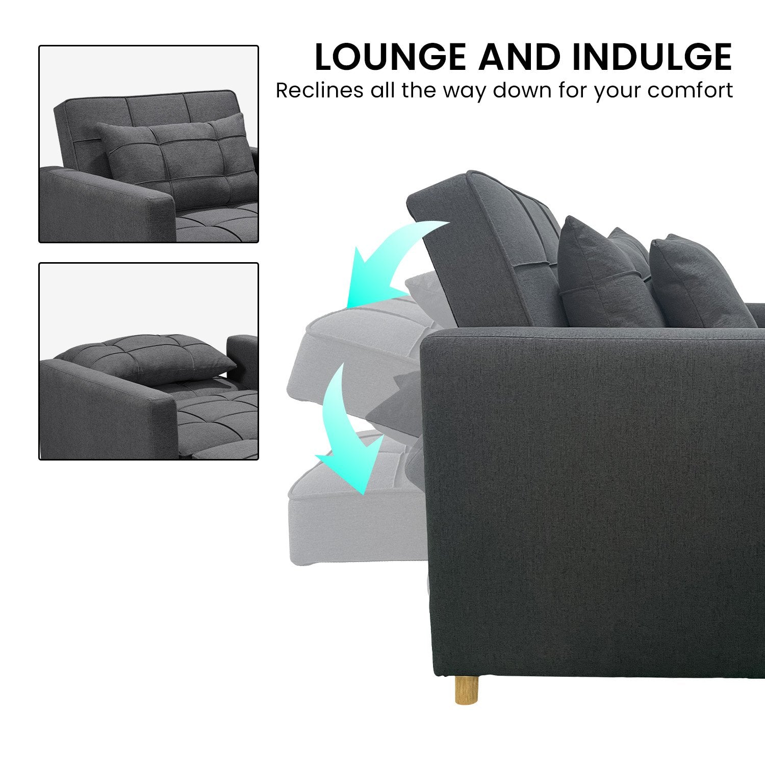 Suri 3-in-1 Convertible Lounge Chair Bed - Dark Grey-Furniture > Sofas > Sofas & Sofa Beds-Nomica Living