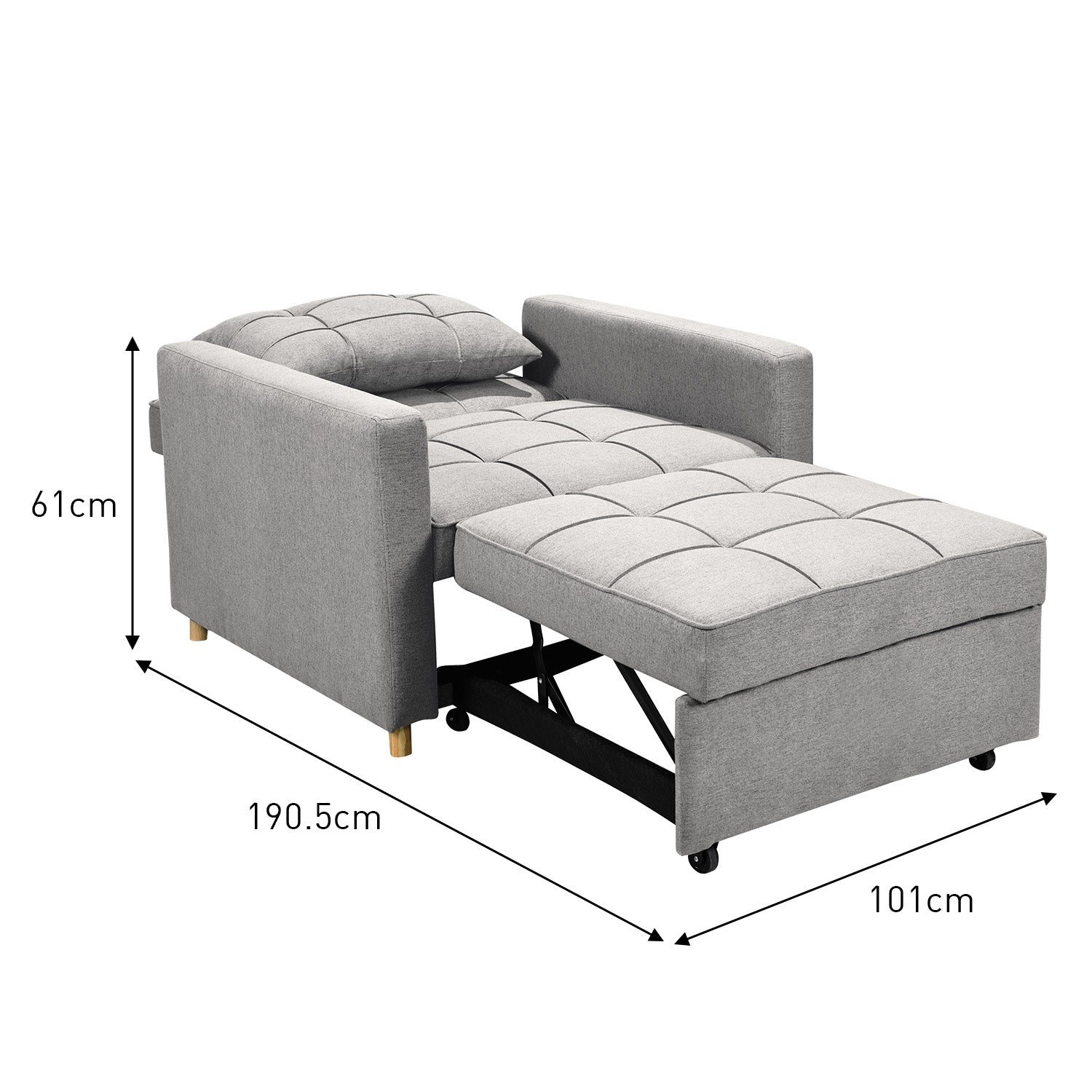 Suri 3-in-1 Convertible Sofa Chair Bed Lounger - Light Grey-Furniture > Sofas > Sofas & Sofa Beds-Nomica Living