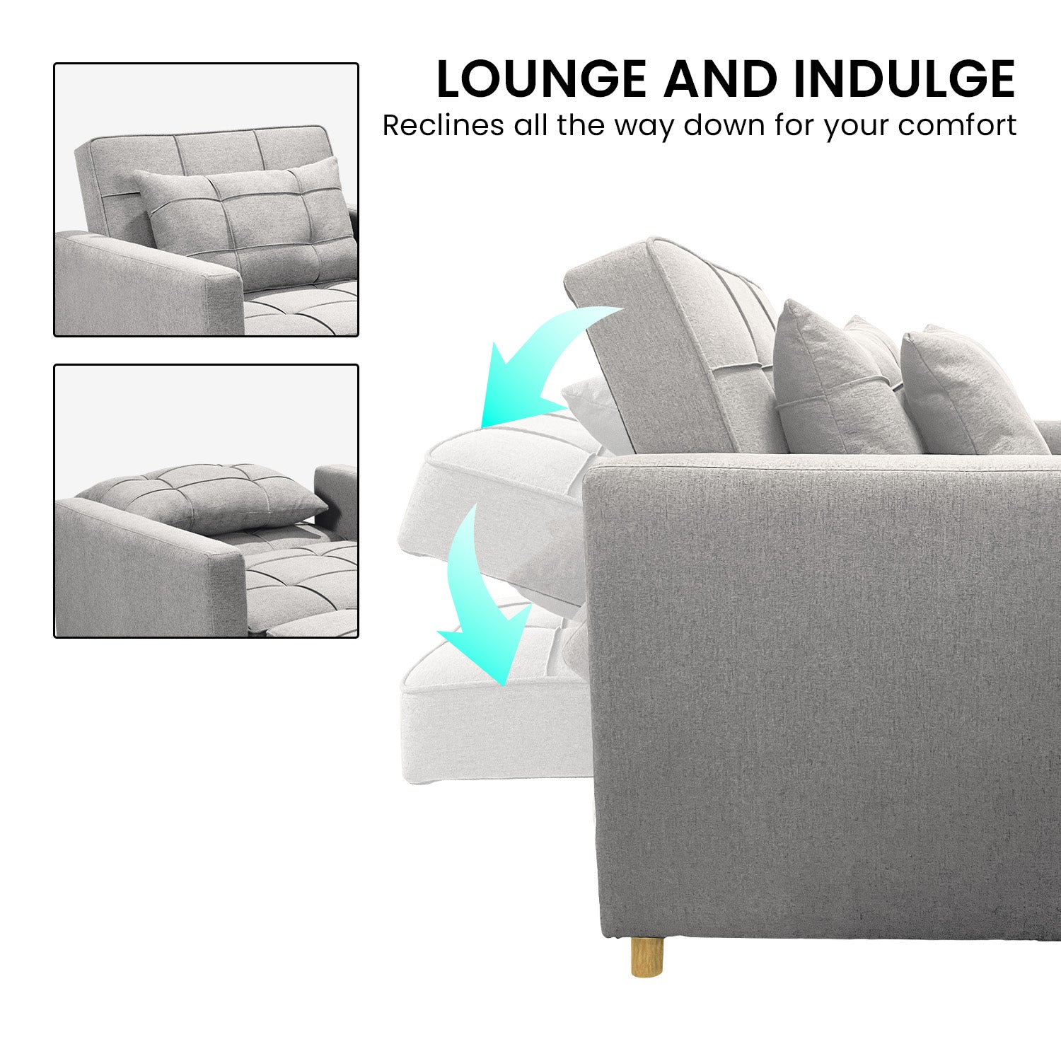 Suri 3-in-1 Convertible Sofa Chair Bed Lounger - Light Grey-Furniture > Sofas > Sofas & Sofa Beds-Nomica Living