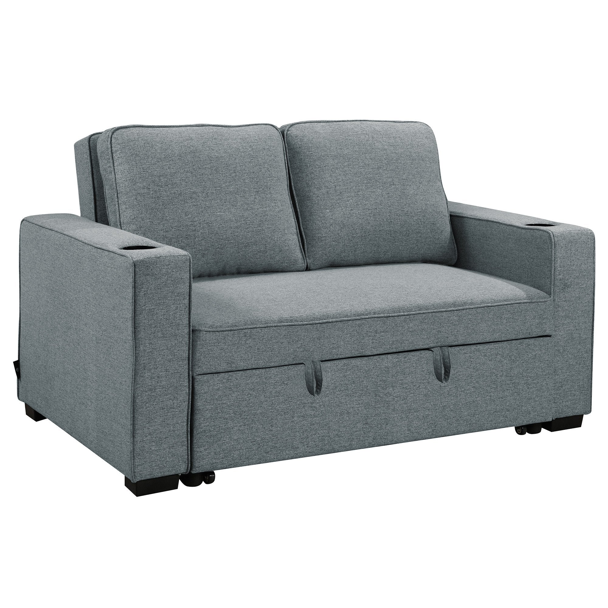Hoffman 2-Seater Linen Sofa Bed With Cushions & Cup Holders - Dark Grey-Furniture > Sofas > Sofas & Sofa Beds-Nomica Living