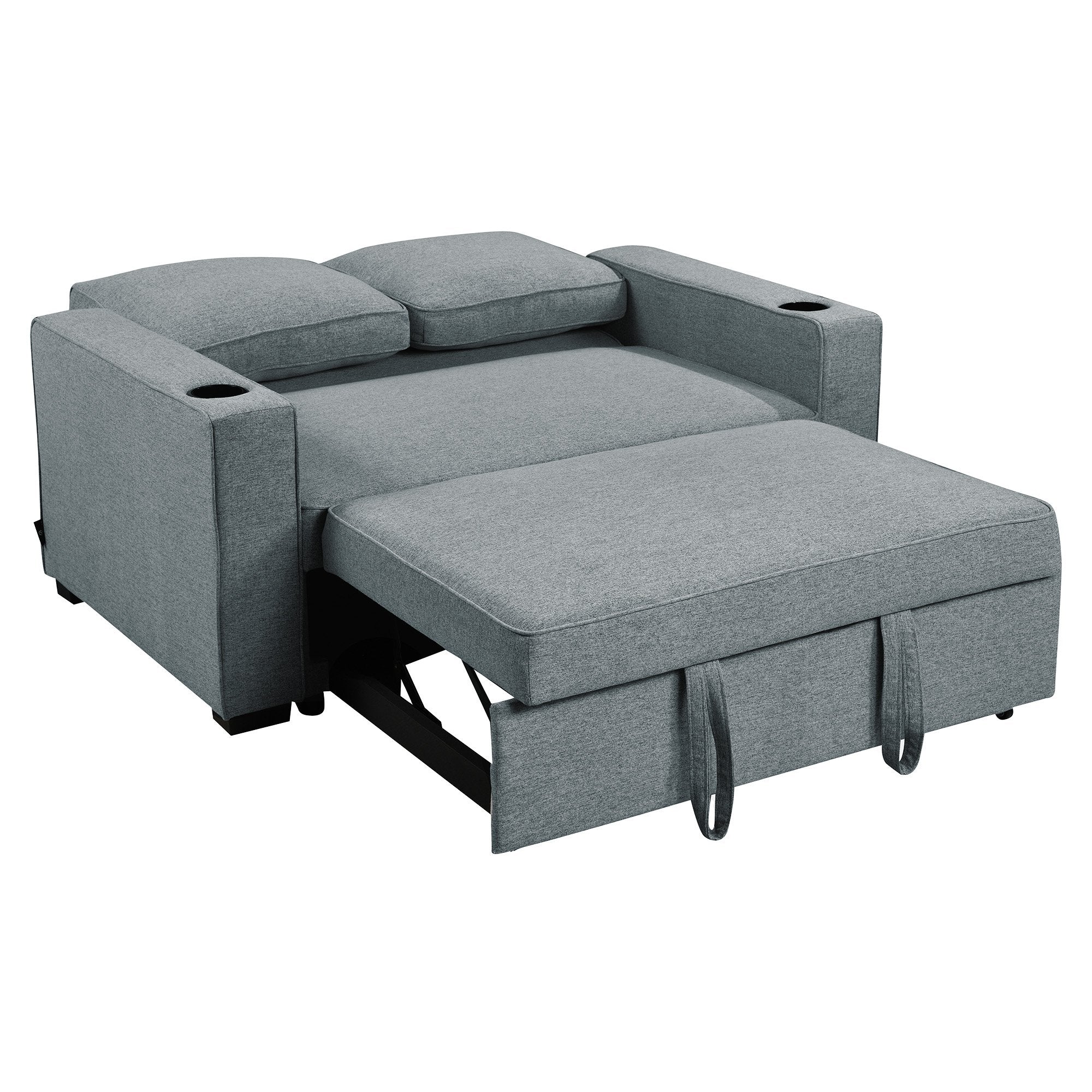 Hoffman 2-Seater Linen Sofa Bed With Cushions & Cup Holders - Dark Grey-Furniture > Sofas > Sofas & Sofa Beds-Nomica Living