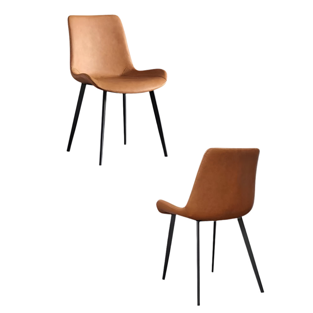 Brown Minimalist Dining Chairs with Metal Legs (Set of 2)