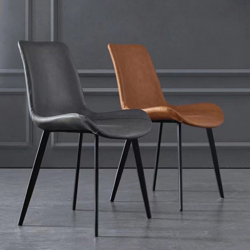 Brown Minimalist Dining Chairs with Metal Legs (Set of 2)