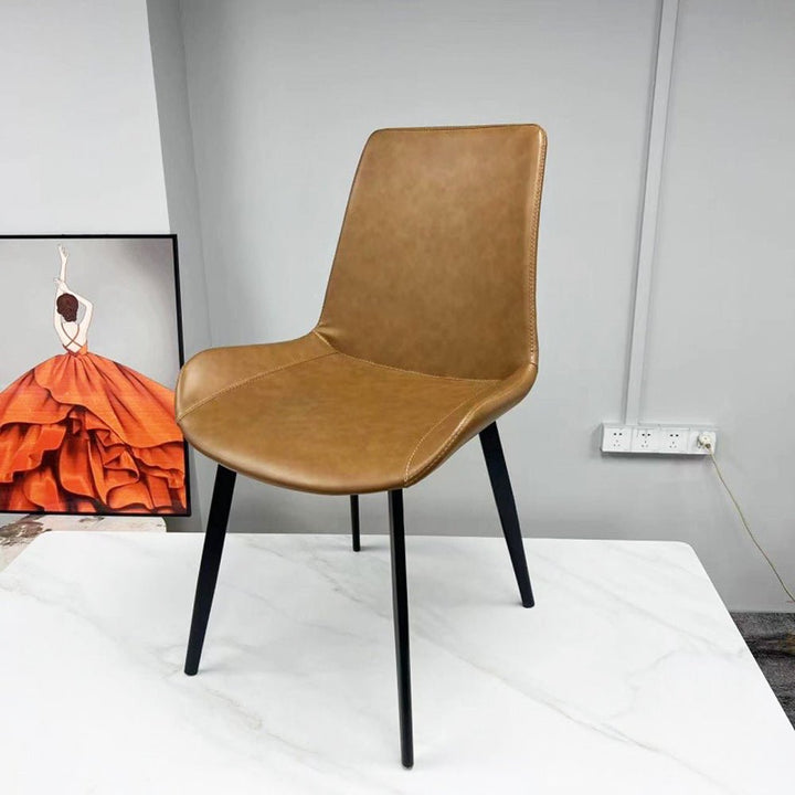 Brown Minimalist Dining Chairs with Metal Legs (Set of 2)