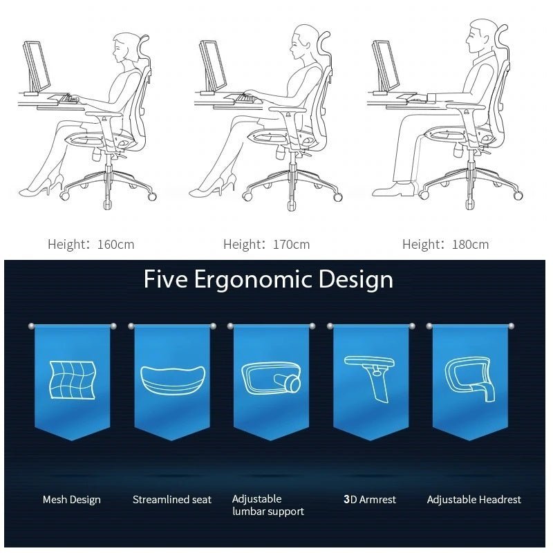 Sihoo M57 Ergonomic Office Chair - Grey-Furniture > Office > Office & Desk Chairs-Nomica Living
