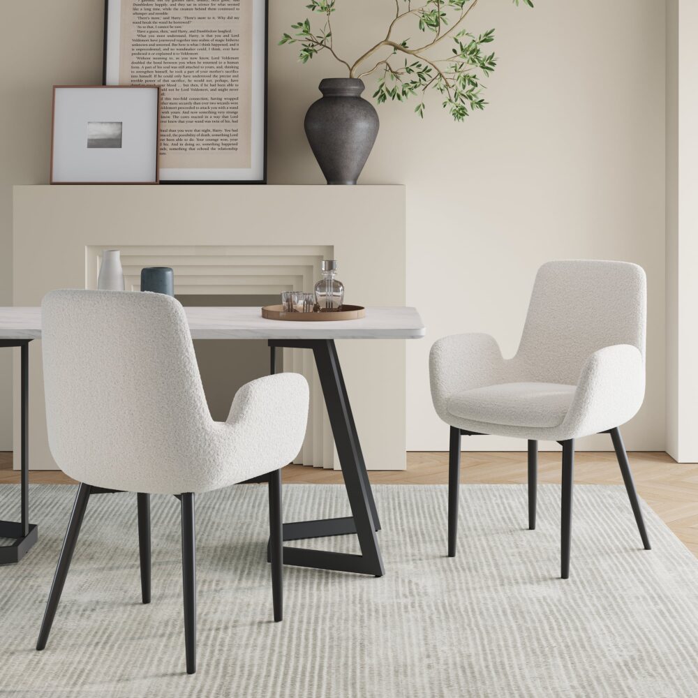Teddy Sherpa Fabric Bliss Armrest Dining Chair (Set of 2)