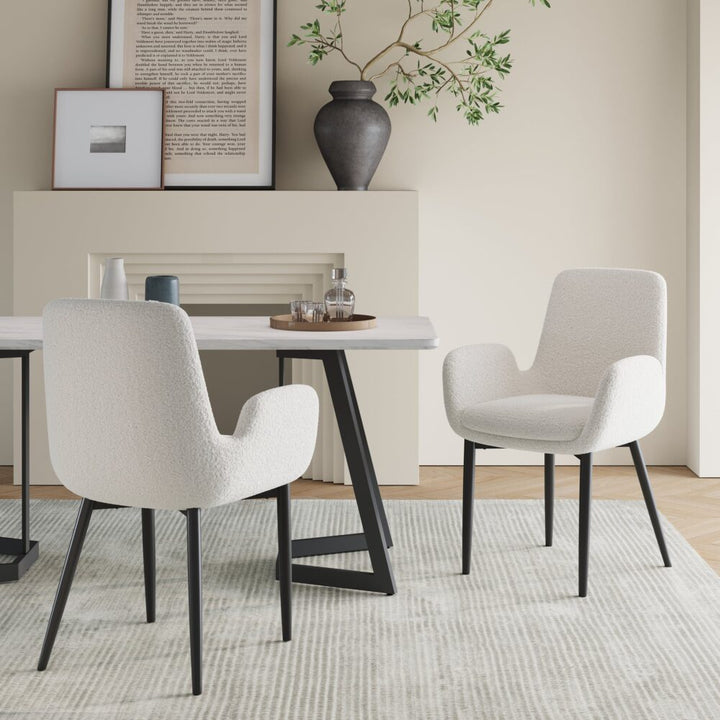 Teddy Sherpa Fabric Bliss Armrest Dining Chair (Set of 2)