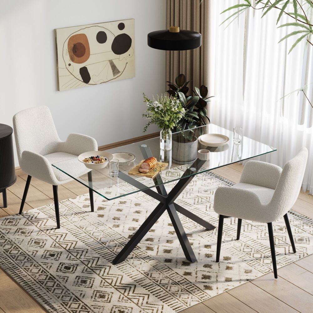 Teddy Sherpa Fabric Bliss Armrest Dining Chair (Set of 2)