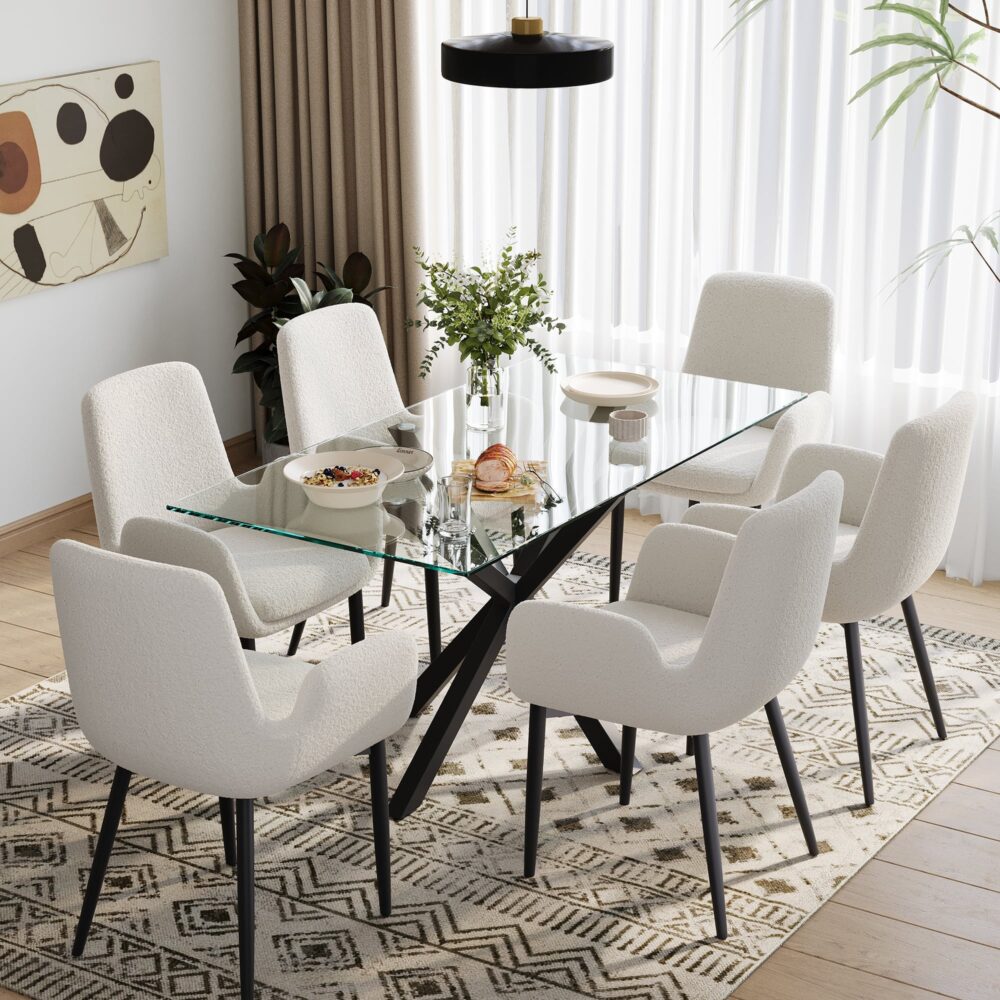 Teddy Sherpa Fabric Bliss Armrest Dining Chair (Set of 2)