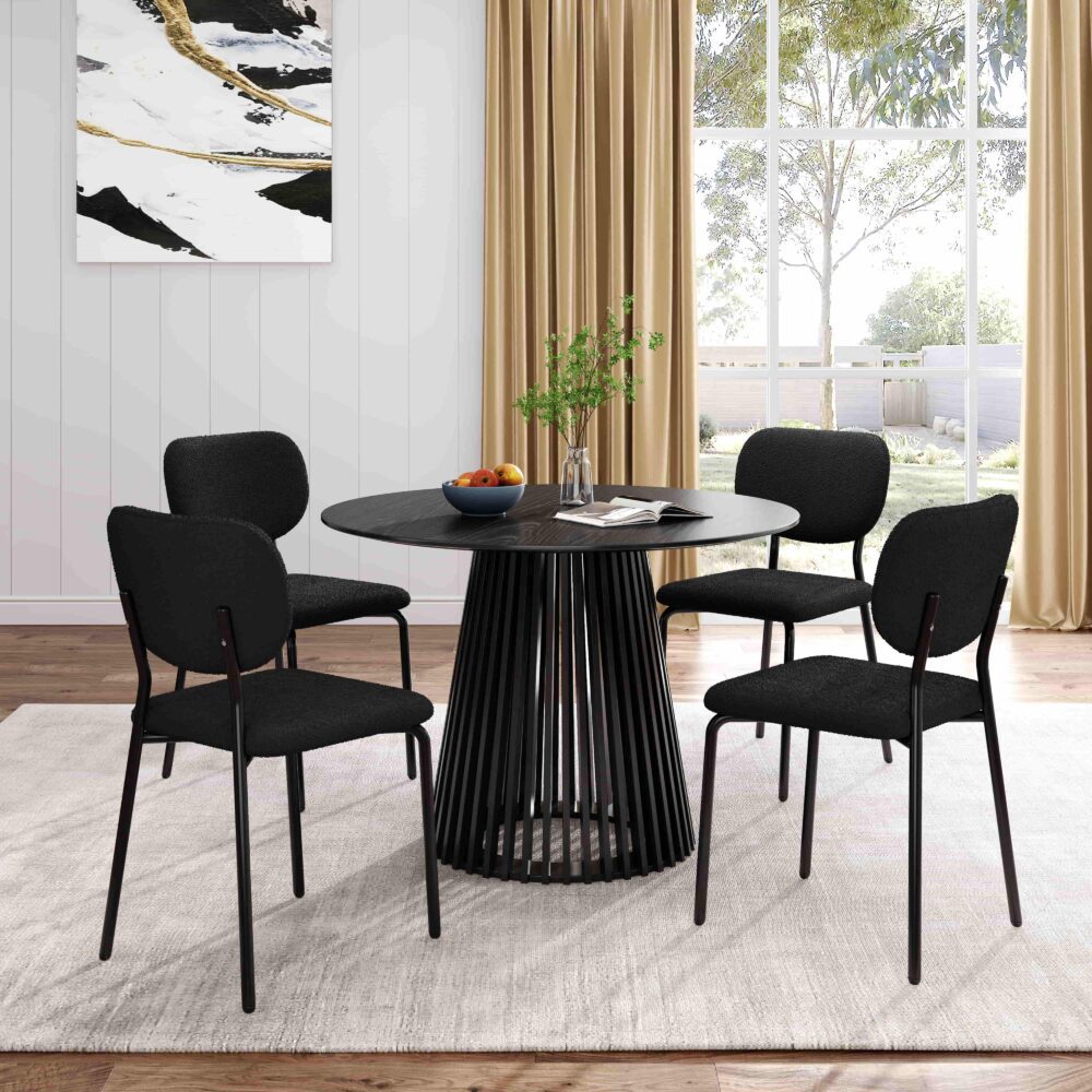 Sleek Silhouette Black Dining Table - 110cm Slatted Japandi Design
