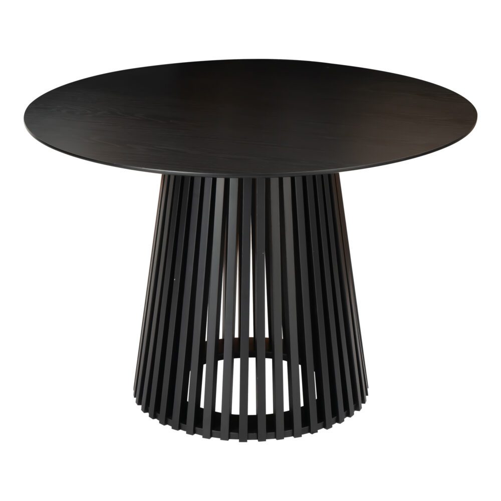 Sleek Silhouette Black Dining Table - 110cm Slatted Japandi Design