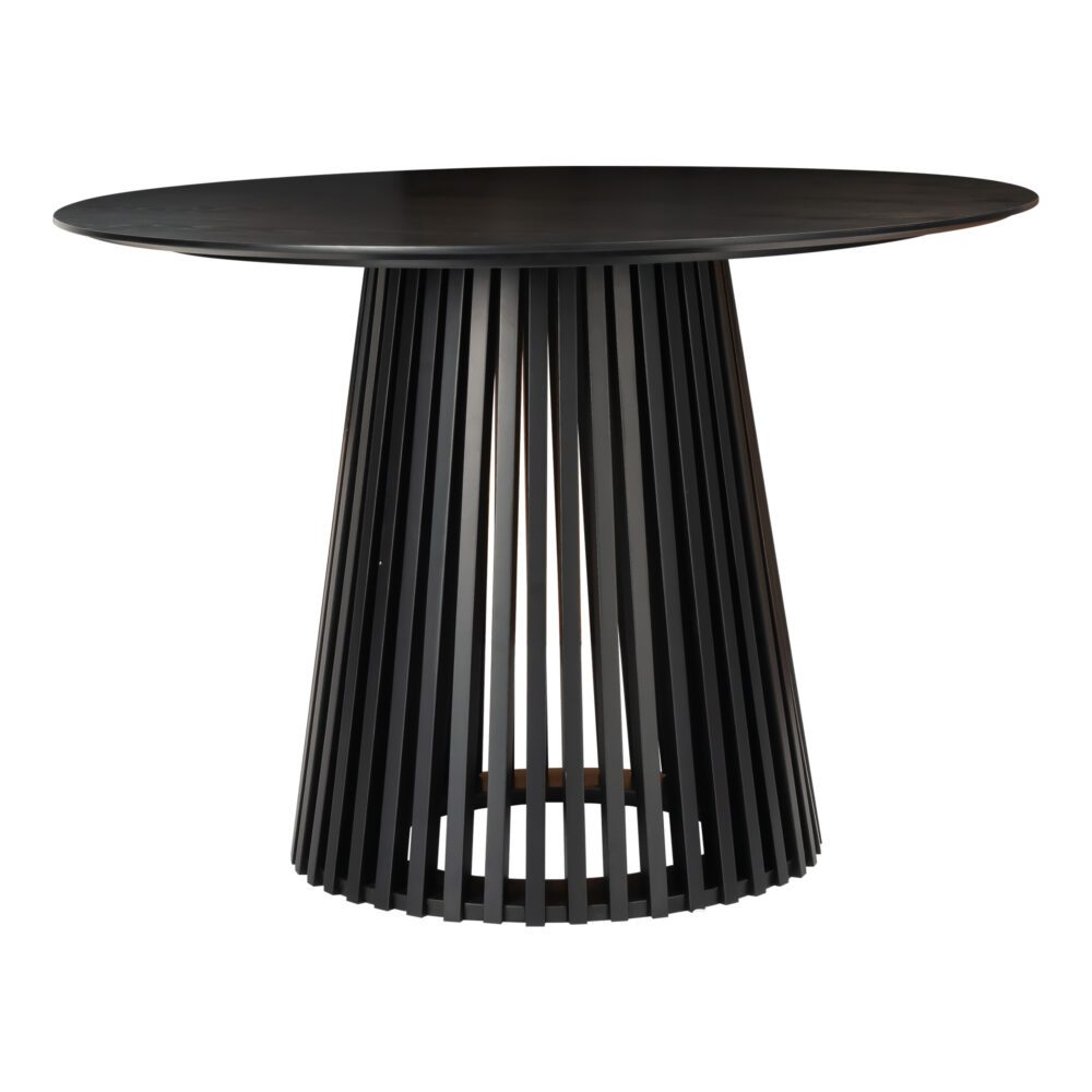 Sleek Silhouette Black Dining Table - 110cm Slatted Japandi Design
