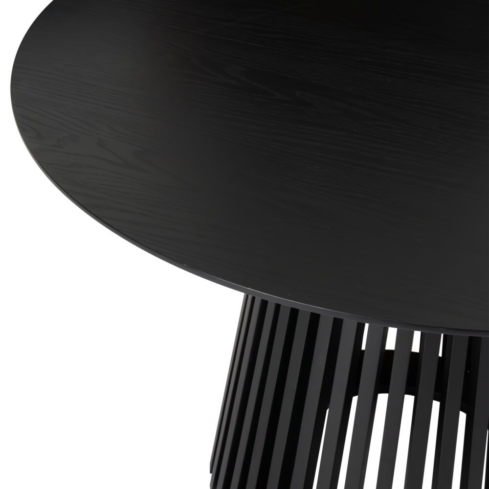 Sleek Silhouette Black Dining Table - 110cm Slatted Japandi Design