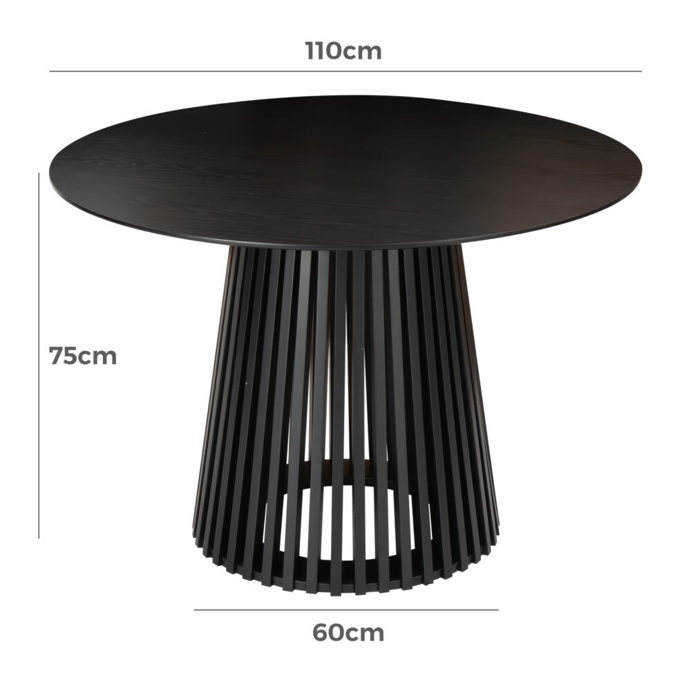 Sleek Silhouette Black Dining Table - 110cm Slatted Japandi Design