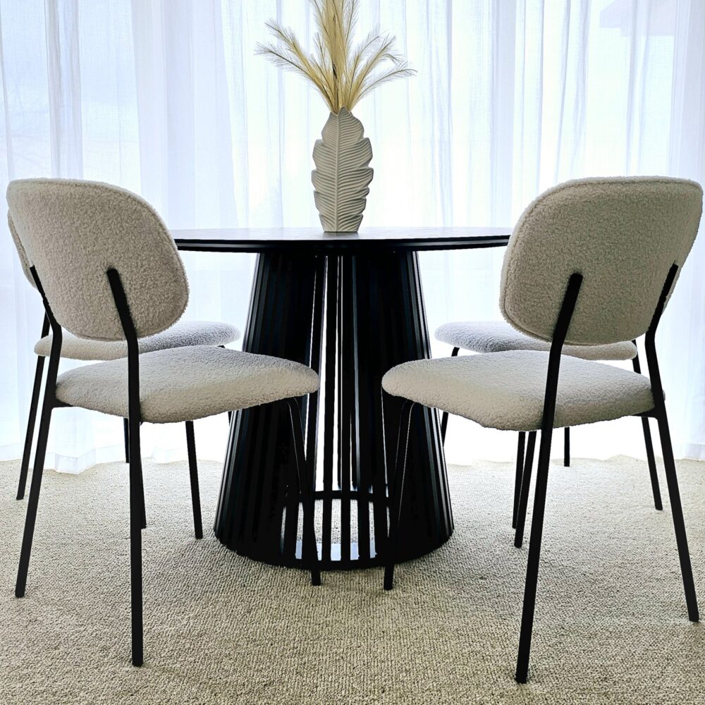 Sleek Silhouette Black Dining Table - 110cm Slatted Japandi Design