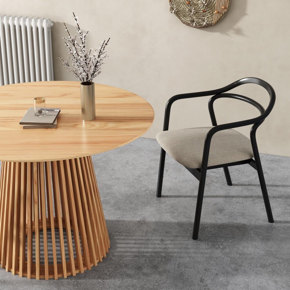 Japandi Round Dining Table - 110cm Natural Solid Wood Minimalist Design