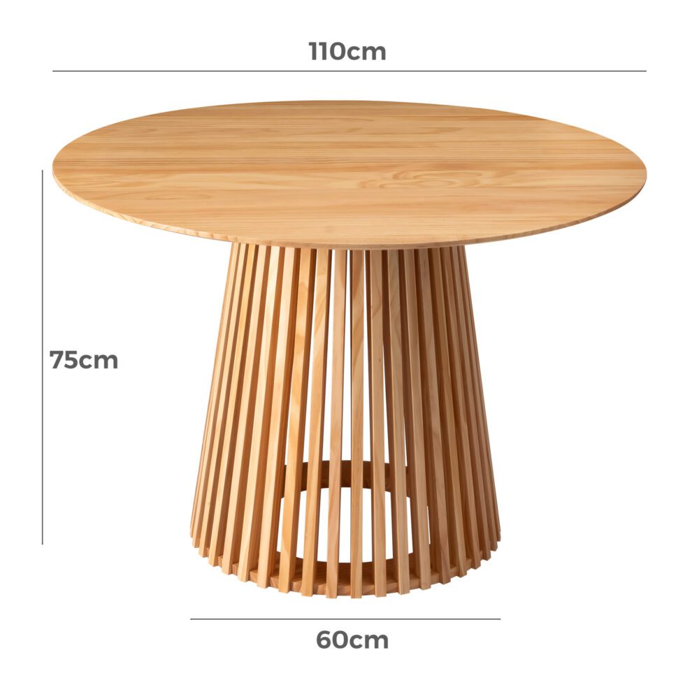 Japandi Round Dining Table - 110cm Natural Solid Wood Minimalist Design
