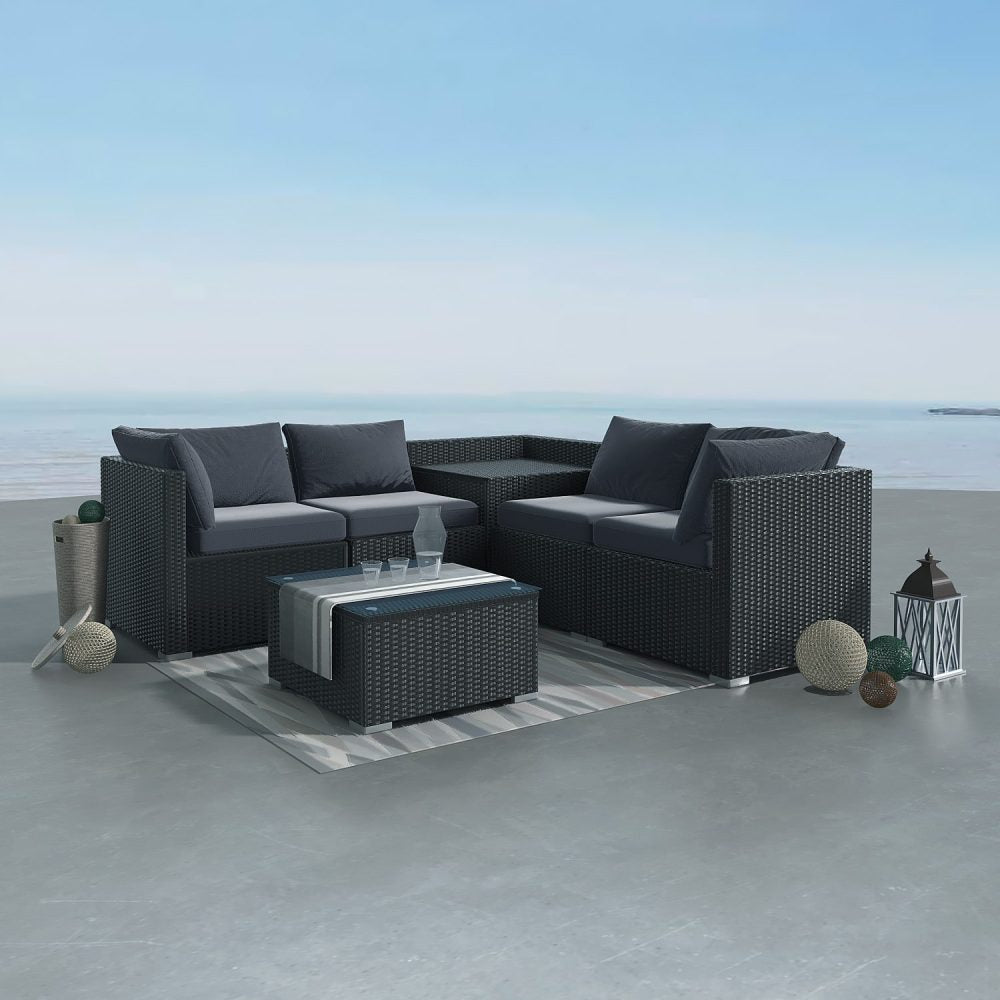 6-Piece Coogee-Black Outdoor Modular Lounge Sofa