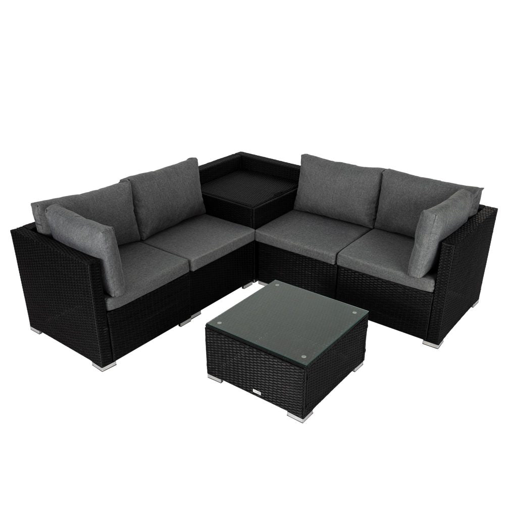 6-Piece Coogee-Black Outdoor Modular Lounge Sofa