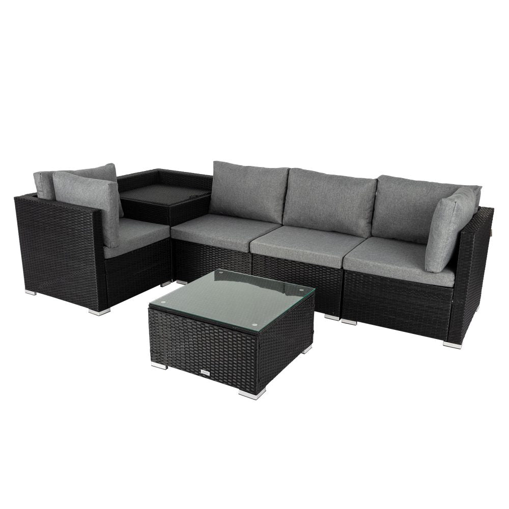 6-Piece Coogee-Black Outdoor Modular Lounge Sofa
