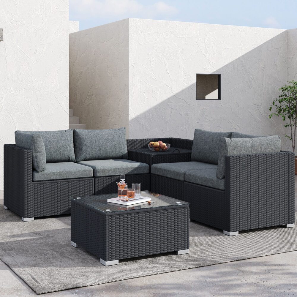 6-Piece Coogee-Black Outdoor Modular Lounge Sofa